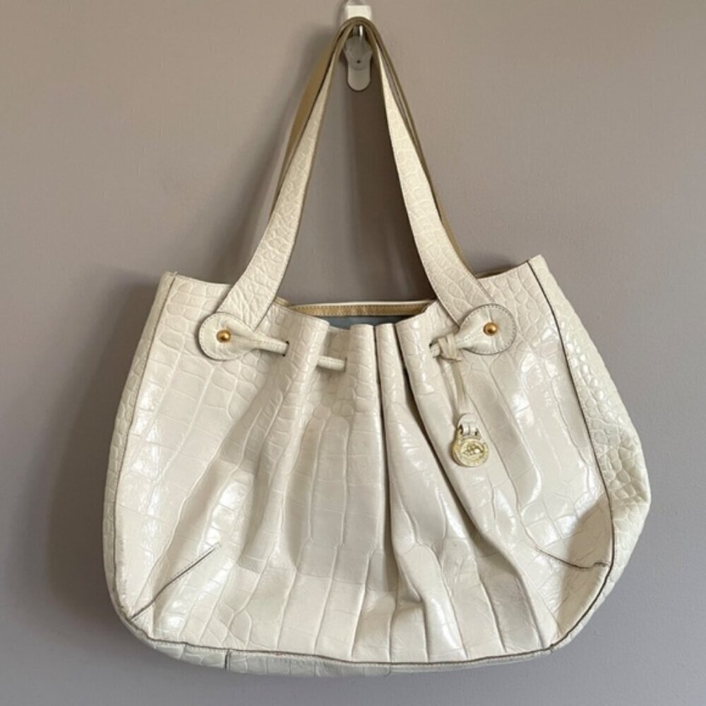Brahmin White Elizabeth Grotto Croc Leather Handbag - Large